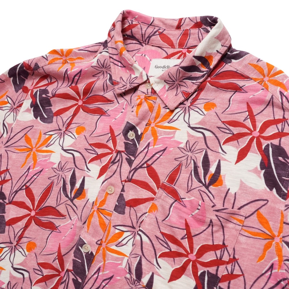 Goodfellow & Co Mens XL Pink Floral Short Sleeve Cotton Shirt